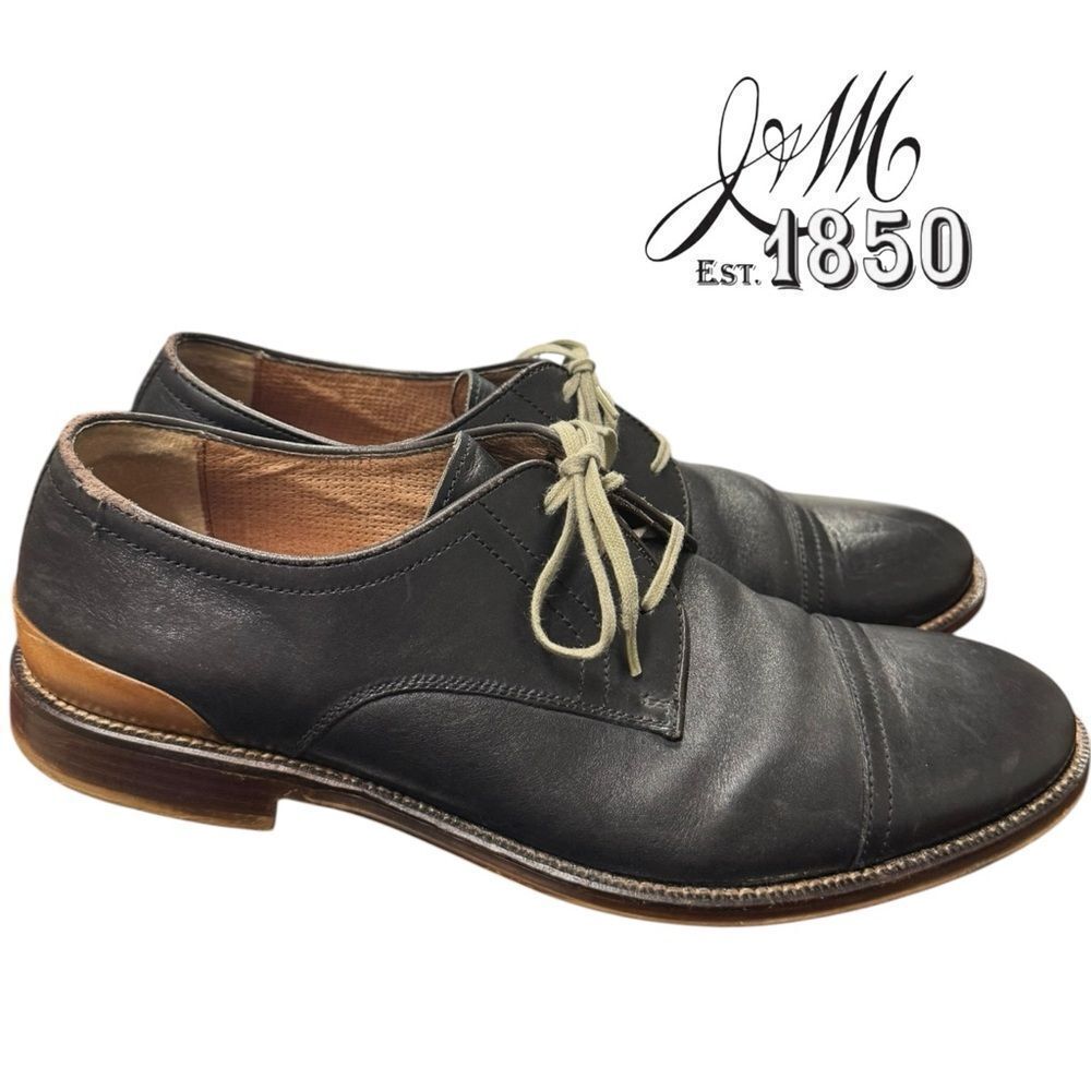 J&M 1850 Johnston & Murphy Black Leather Oxford Dress Shoes 12